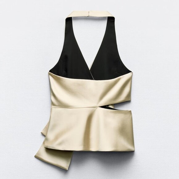 BLOGGER'S FAVE! Zara Top With Bow And Satin Finish Soft Gold NWT - Picture 16 of 16